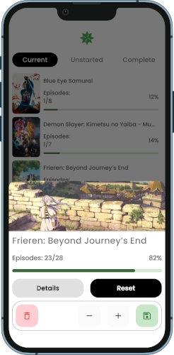 Status dialog of an anime