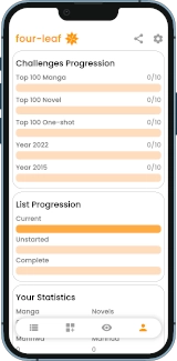 Challenges and List Progression sections of a manga/novel profile page
